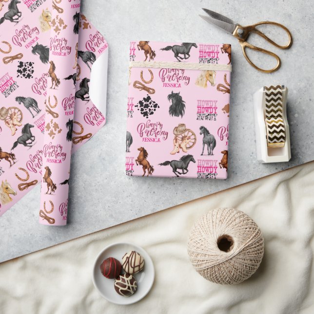 Papel De Presente Aniversário da Garota do Cavalo Bonita (Artesanato)