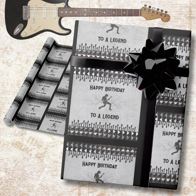 Papel De Presente Aniversário da Guitarista do Rock Star Music (Celebrate your favorite rocker's birthday with this bold, graphic wrapping paper)