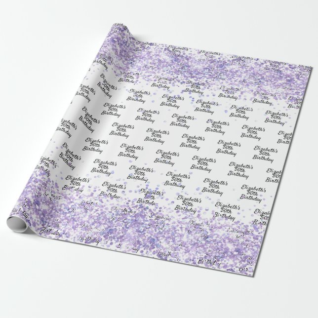 Papel De Presente Aniversário da lavanda violeta branca (Desenrolado)