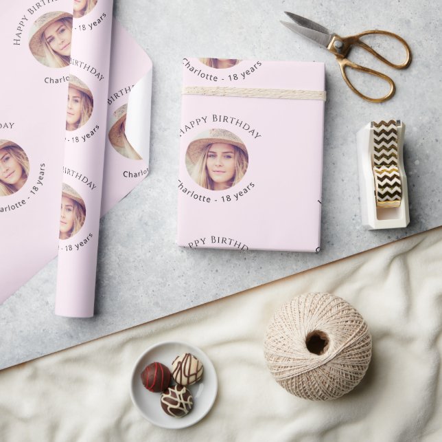 Papel De Presente Aniversário da Menina da Foto Rosa (Artesanato)