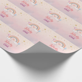 Papel De Presente Aniversário da Menina do Arco-Íris Pastel Colorido
