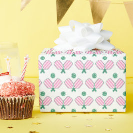 Papel De Presente Aniversário da Mini Pickleball Rosa e Verde