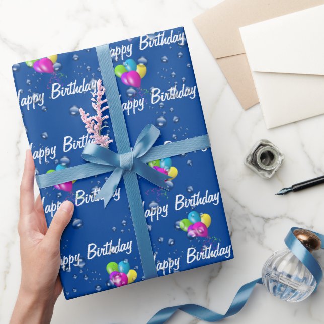 Papel De Presente Aniversário da Rainha Balões de Azul (Presentear)