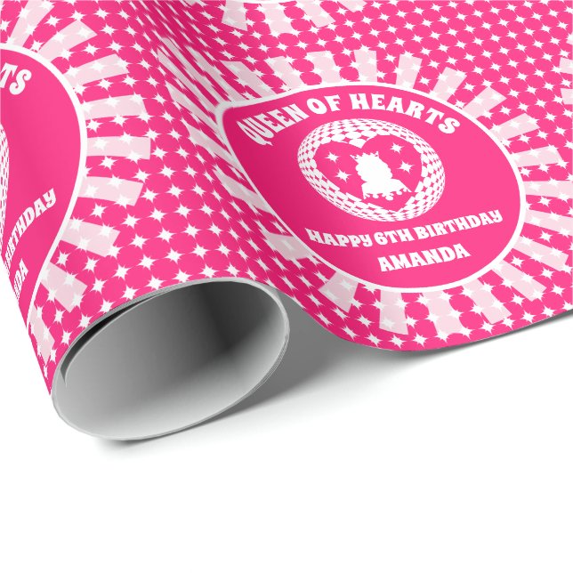 Papel De Presente Aniversário da Rainha Retron Pink de Corações (Ponta do rolo)