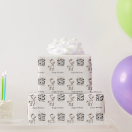 Papel De Presente Aniversário da Zebra Safari
