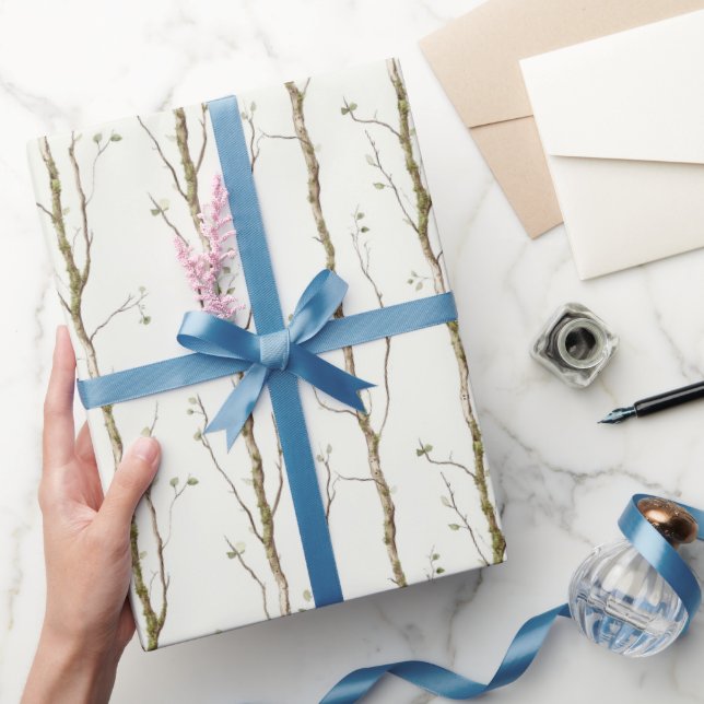 Papel De Presente Aniversário das Árvores Marrons Verdes (Presentear)