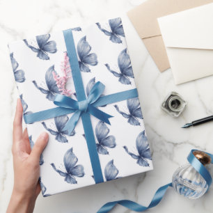 Papel De Presente Aniversário das Borboletas Azuis Lindas