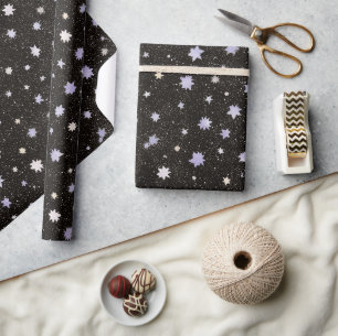 Papel De Presente Aniversário das Estrelas Roxas Pretas