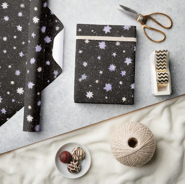 Papel De Presente Aniversário das Estrelas Roxas Pretas (Artesanato)