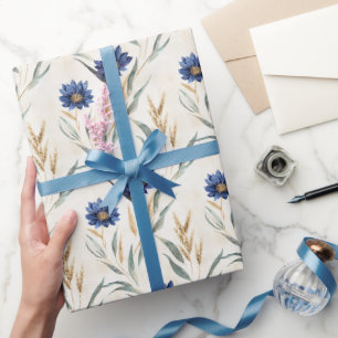 Papel De Presente Aniversário das Flores Azuis