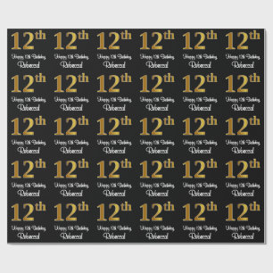 Papel De Presente Aniversário de 12: Exame Dourado elegante Luxurio