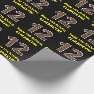 Papel De Presente Aniversário de 12: Nome & Faux Padrão de Grãos 