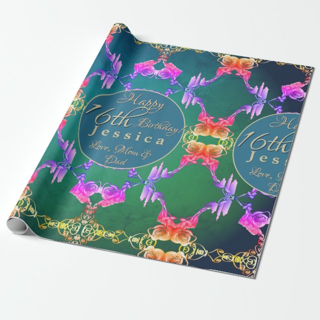 Papel De Presente Aniversário de 16 anos (Desenrolado)