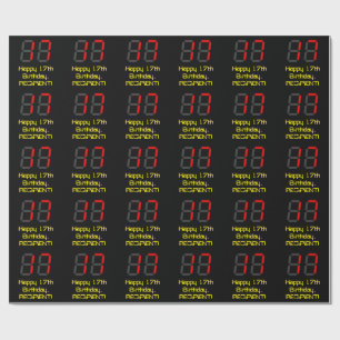 Papel De Presente Aniversário de 17 anos: Relógio Digital Vermelho E