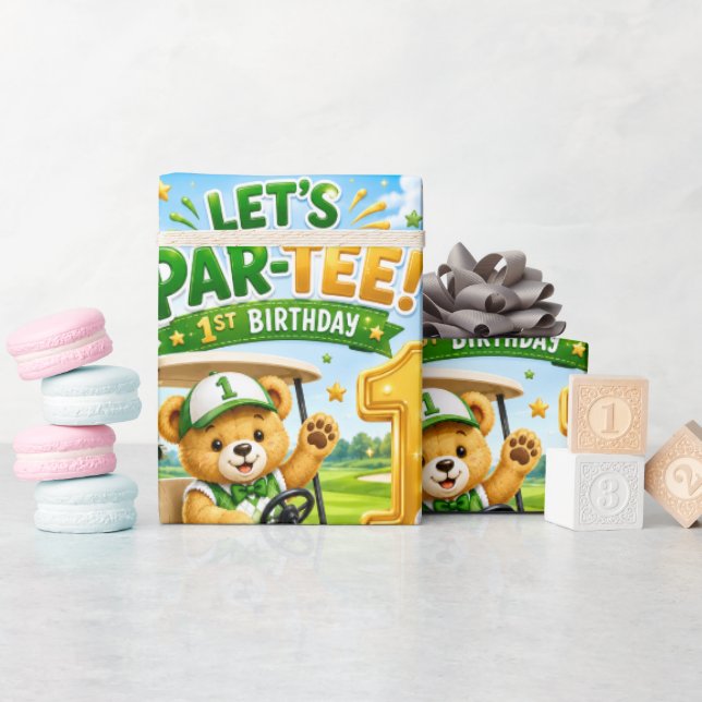Papel De Presente Aniversário de 1 ano de Golfe   Vamos Par-Tee  (Chá de bebê)