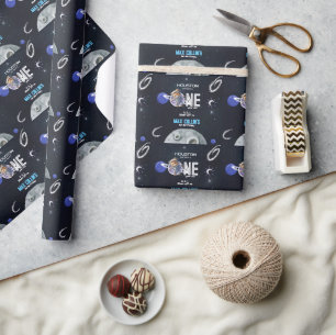 Papel De Presente Aniversário de 1 ano do Astronauta no Espaço Sider
