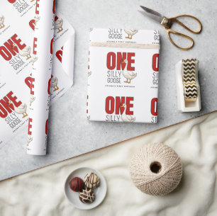 Papel De Presente Aniversário de 1 Ano do Pato Bobo Vermelho Moderno