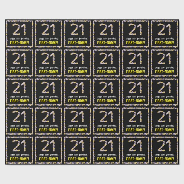 Papel De Presente aniversário de 21 anos: Número de Flores Florais,  (Barra)