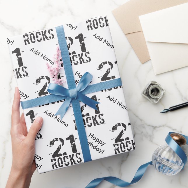 Papel De Presente Aniversário de 21 anos personalizado - 21 Rochas (Presentear)