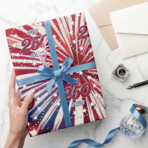 Papel De Presente Aniversário de 250 anos da América 1776-2026 Fogos