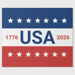 Papel De Presente Aniversário de 250 anos dos EUA 1776 2026 Vermelho