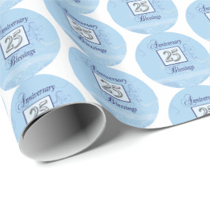 Papel De Presente Aniversário de 25 em Azul e Prata