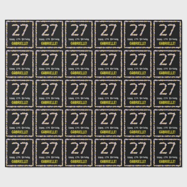 Papel De Presente Aniversário de 27 anos: Número de Flores Florais,  (Barra)