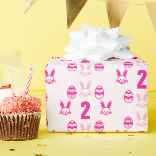 Papel De Presente Aniversário de 2 anos de Páscoa Rosa (Festa de aniversário)