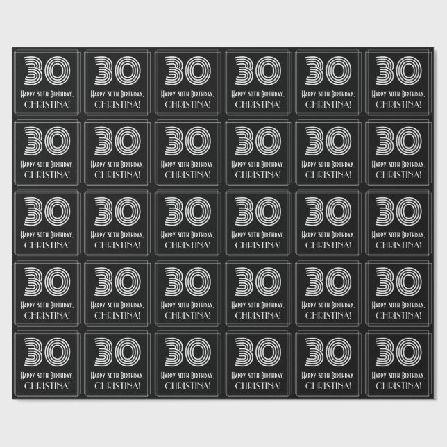 Papel De Presente aniversário de 30 anos: Art Deco Inspira "30" com  (Aberto)