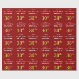 Papel De Presente aniversário de 30 anos: Elegante, Vermelho, Faux