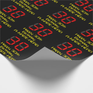 Papel De Presente Aniversário de 30 anos: Relógio Digital Vermelho E