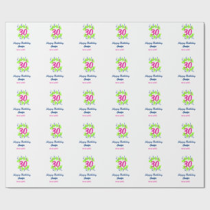 Papel De Presente aniversário de 30 anos verde azul wreath name date