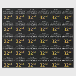 Papel De Presente Aniversário de 32 anos: Elegante, Preto, Aparência