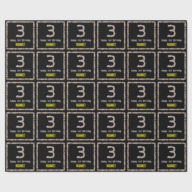 Papel De Presente aniversário de 3 anos: Número de Flores Florais, N (Barra)