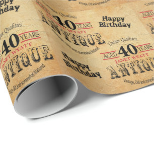 Papel De Presente Aniversário de 40 anos antigo do aniversário d
