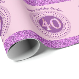 Papel De Presente Aniversário de 40 anos cor-de-rosa elegante com ri