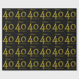 Papel De Presente aniversário de 40 anos De Confetti Preto E Dourad