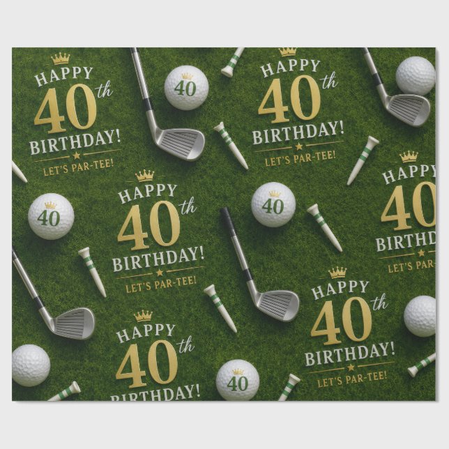 Papel De Presente Aniversário de 40 anos de golfe com bolas de golfe (Aberto)