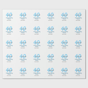 Papel De Presente aniversário de 40 anos renovado nome data azul núm