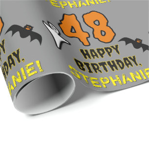 Papel De Presente Aniversário de 48 anos: Tema Assustador de Hallowe