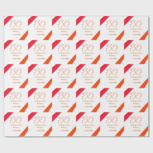 Papel De Presente Aniversário de 50 anos laranja vermelho adicionar