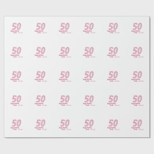 Papel De Presente aniversário de 50 anos rosa roxo nome simples mini
