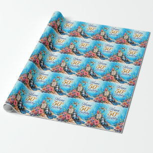 Papel De Presente aniversário de 50 anos subaquático para mergulhado