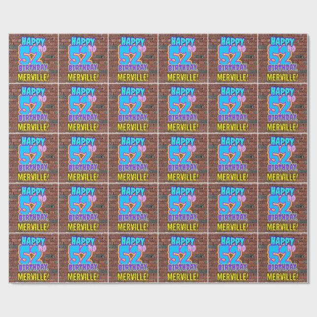 Papel De Presente Aniversário de 52 anos: Visual Divertido e Urbano  (Aberto)