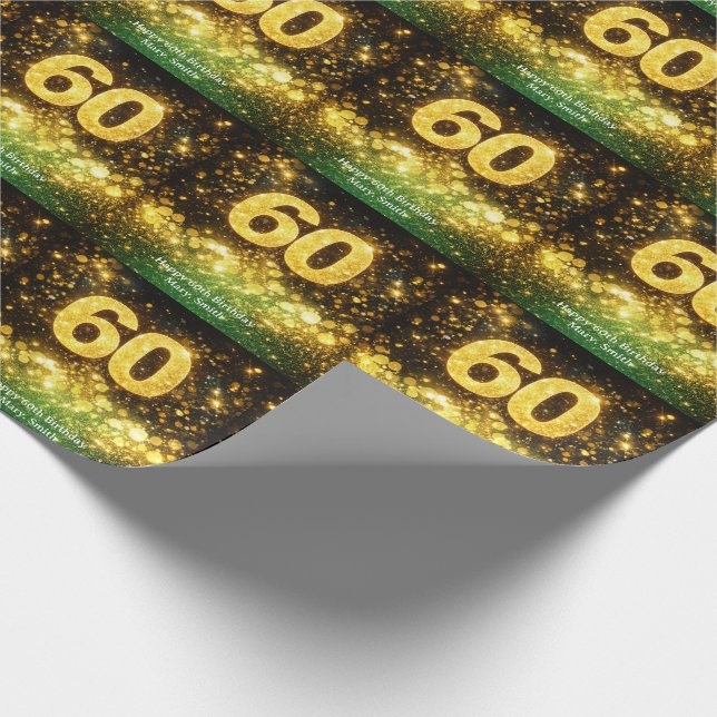 Papel De Presente Aniversário de 60 anos Glitter Dourado  (Ponta)