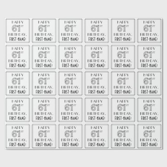 Papel De Presente ANIVERSÁRIO DE 61 RUAS; Estilo de Deco de Arte; No (Barra)