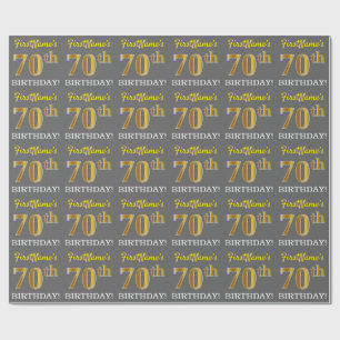 Papel De Presente "ANIVERSÁRIO DE 70 ANOS" com aparência de dourado 
