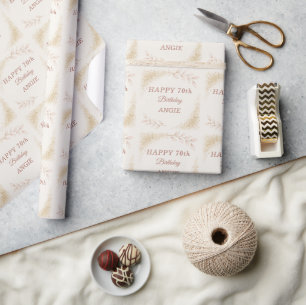 Papel De Presente Aniversário de 70 anos Elegante Glitter Dourado