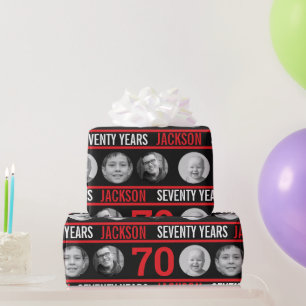 Papel De Presente aniversário de 70 anos foto personalizada vermelha