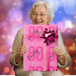 Papel De Presente Aniversário de 80 anos Tipografia Rosa Moderna